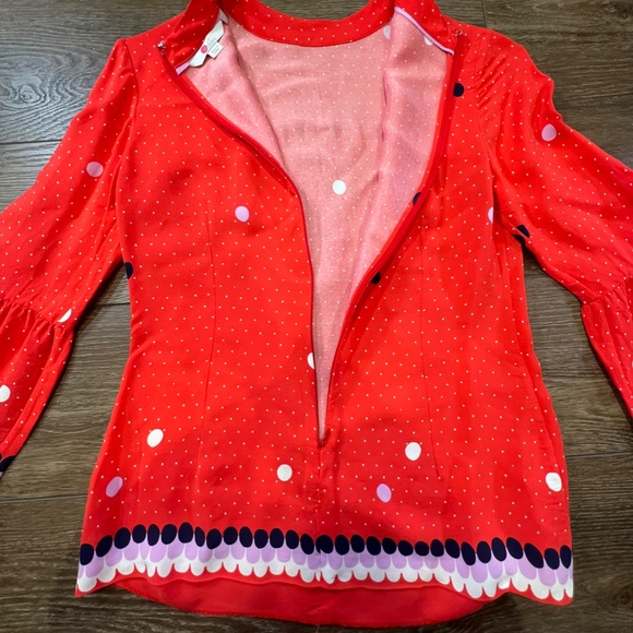 Boden Women's Armelle Red Dot Blouse, 3/4 Length Sleeve, Mock Neck, Size 2 - Picture 11 of 14